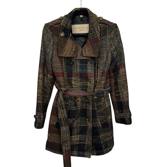 Burberry Jackets & Blazers - Burberry Brit Wool Plaid Trench Coat Size 8